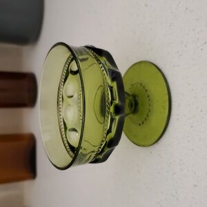 Vintage Indiana Glass Green Kings Crown Thumbprint Sherbert Bowl